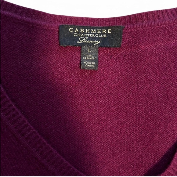Charter Club Purple Cashmere Lightweight Pullover V-Neck Sweater - Picture 3 of 4